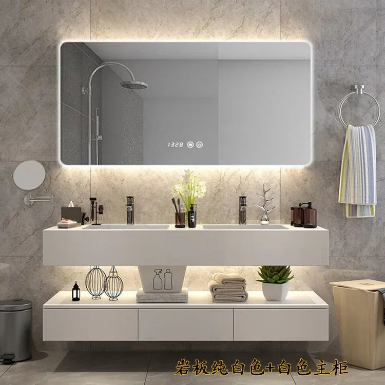 Modern Vanity with Sink Combo Sintered Stone Countertop. Freestanding Storage cabinet