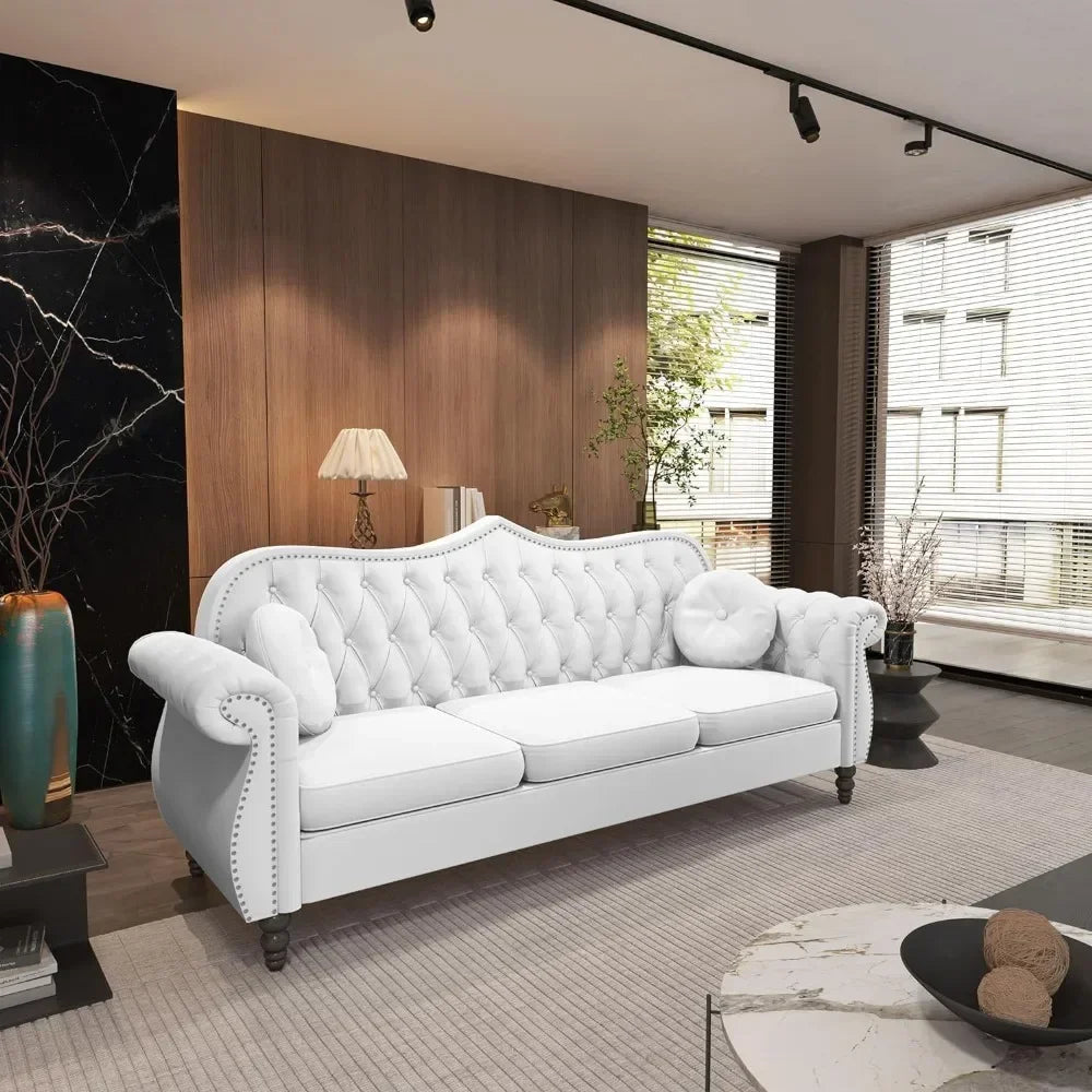 Mid-Century Modern Upholstered Velvet Nailhead Trim, 3 piece sectional sofa