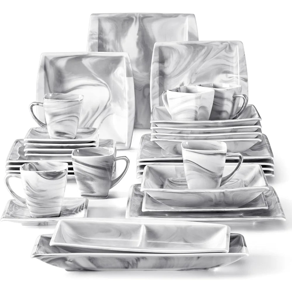 Square Tableware ,Dish Set Marble Gray  Cutlery ,Plates,