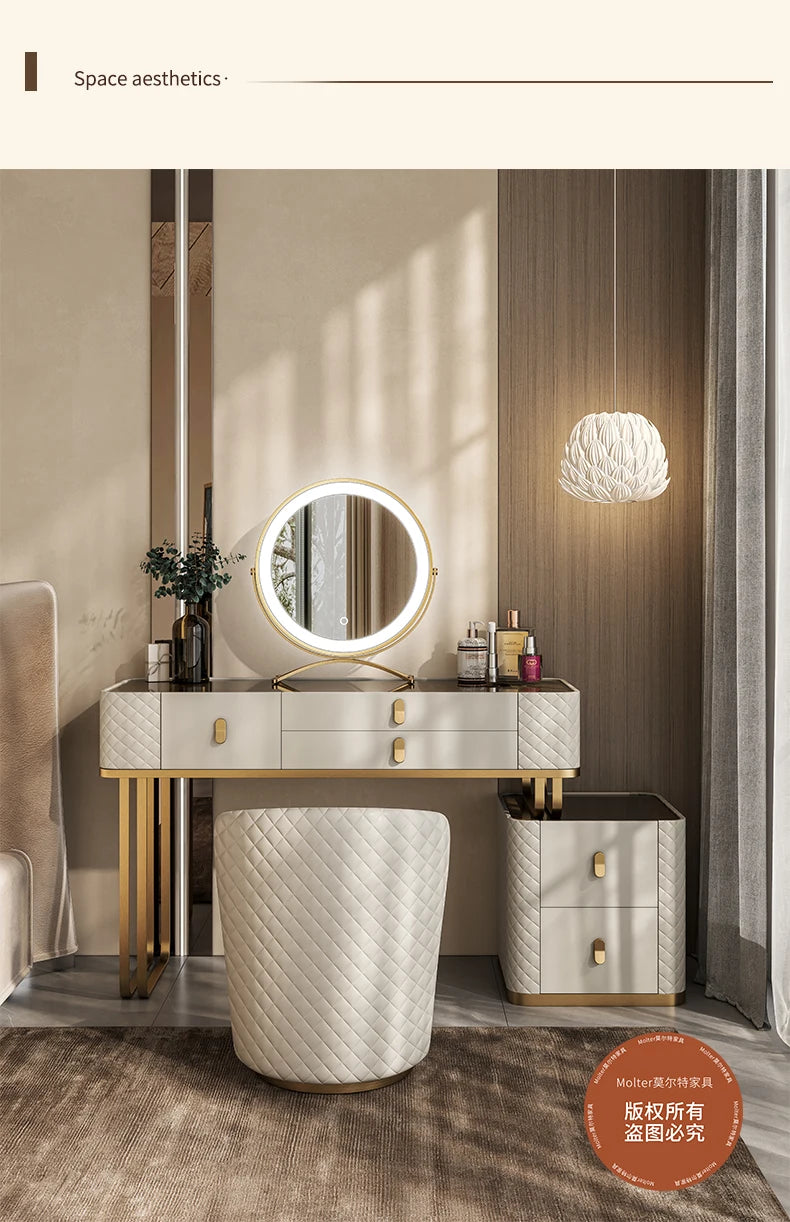 Girls Vanity Wood Moderno Gold Space saving dressing table with mirror and drawer