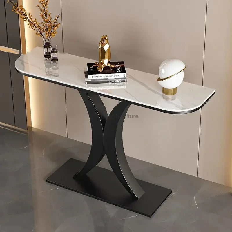 Modern Light Luxury Slate Table Entrance Console  Wrought Iron Against The Wall Hallway Table