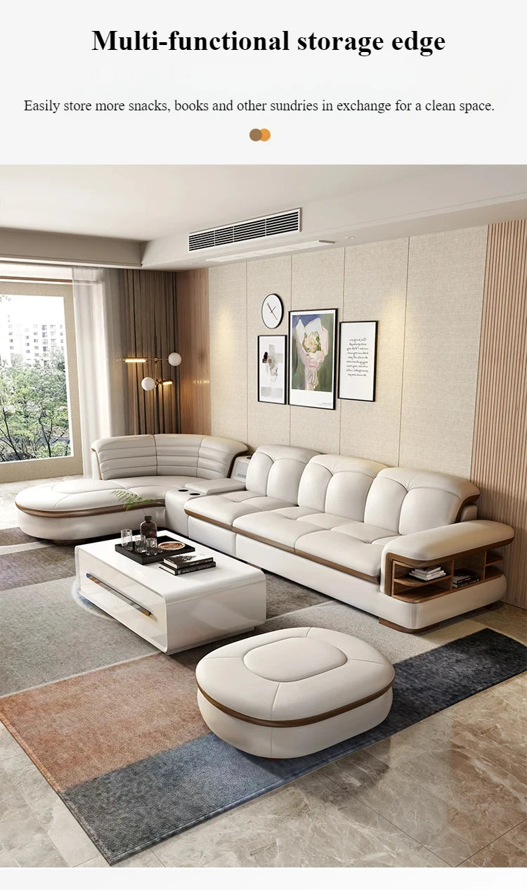 Modern Designer Genuine Leather Sofa, Reclining Sofa Corner Sectional