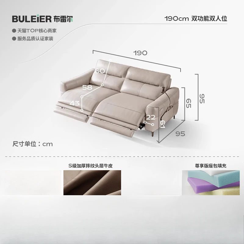Minimalist Modern Sofa Bed 3 Seater ,Genuine Leather  Designer luxury  recliner