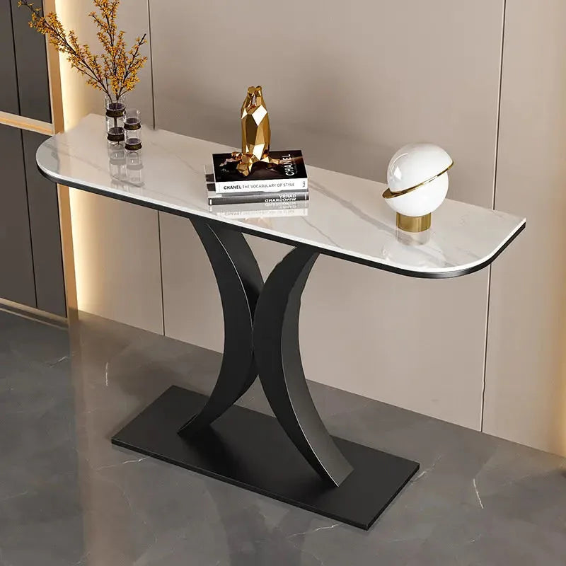 Modern Light Luxury Slate Table Entrance Console  Wrought Iron Against The Wall Hallway Table