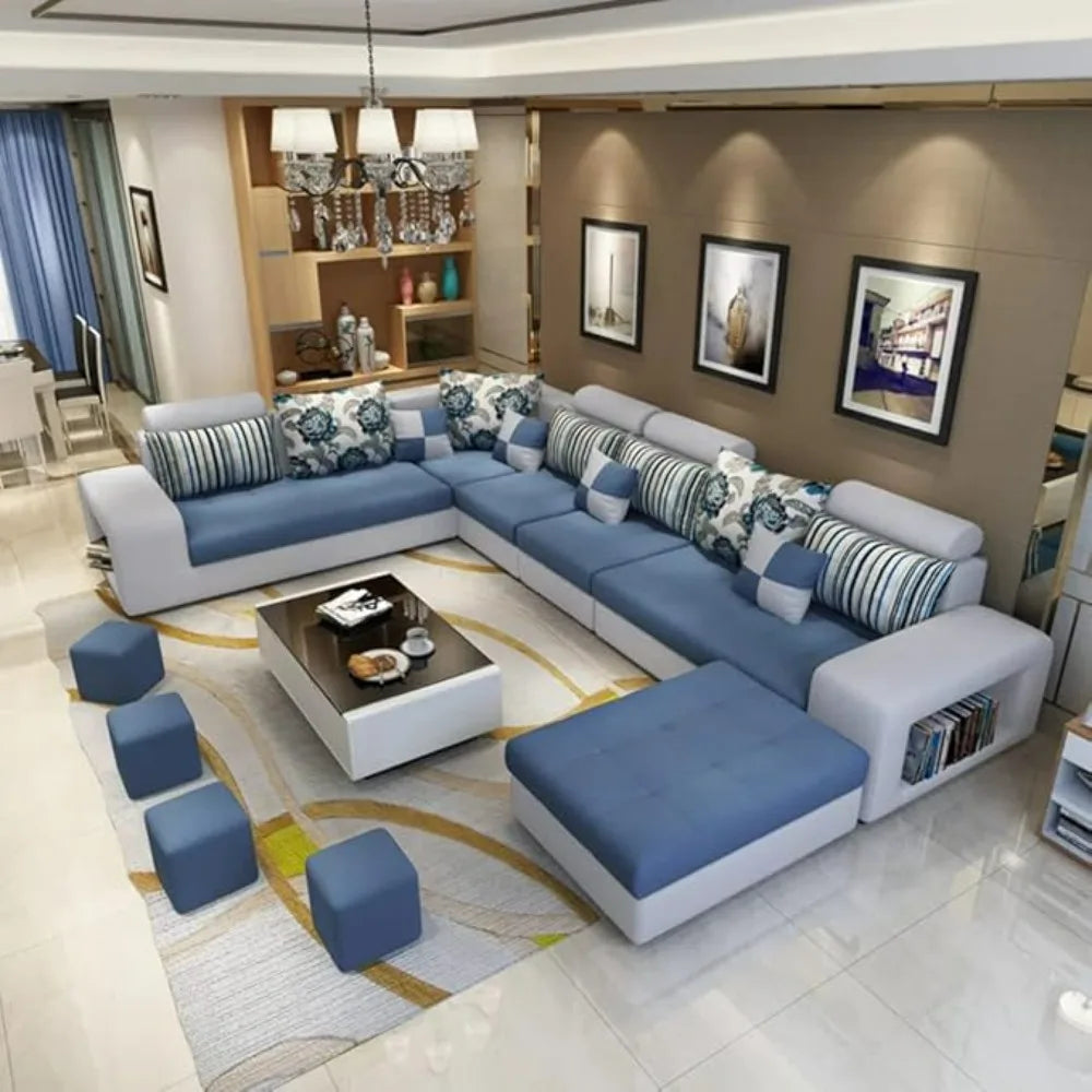 Modern European Luxury Sofa Sets, Dark Grey, 7 Seater, USB charging