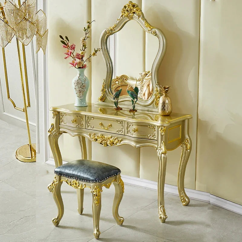 Nordic Wood European Vanity. Luxury  Dressing Table. Mirror Princess Salon