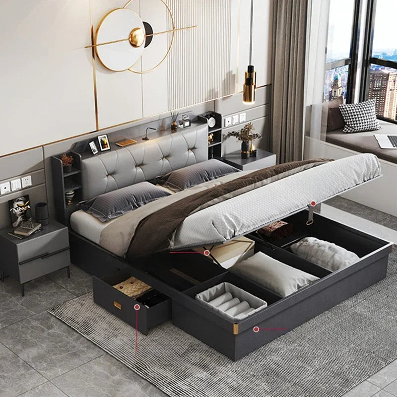 Minimalist Double Bedroom Set  elegant Black  Modern Full  Set Design Dresser Storage