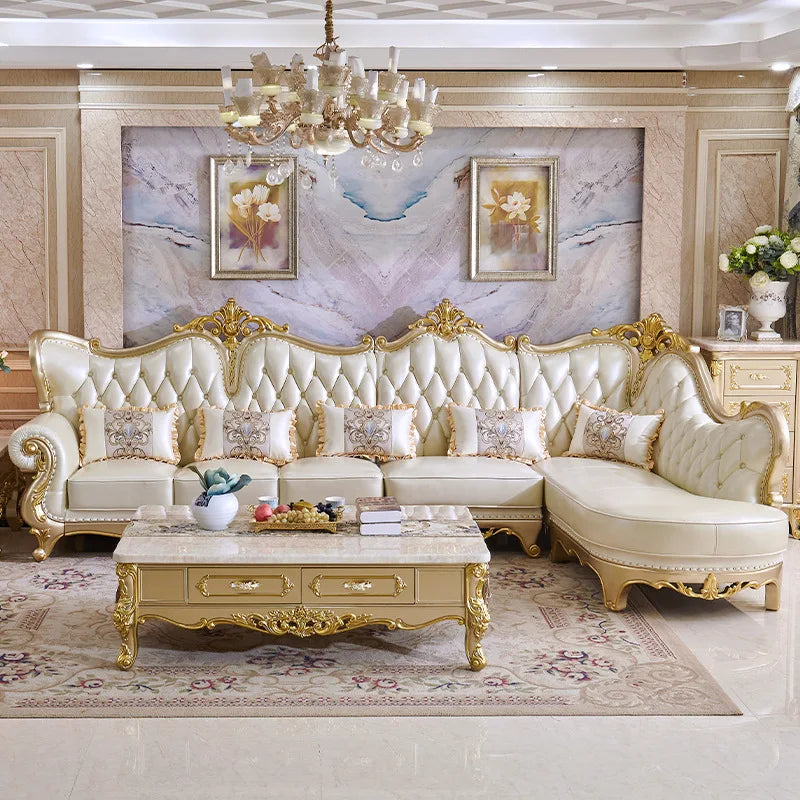 Classic Antique Royal Style L Shape Luxury  Couch Sets