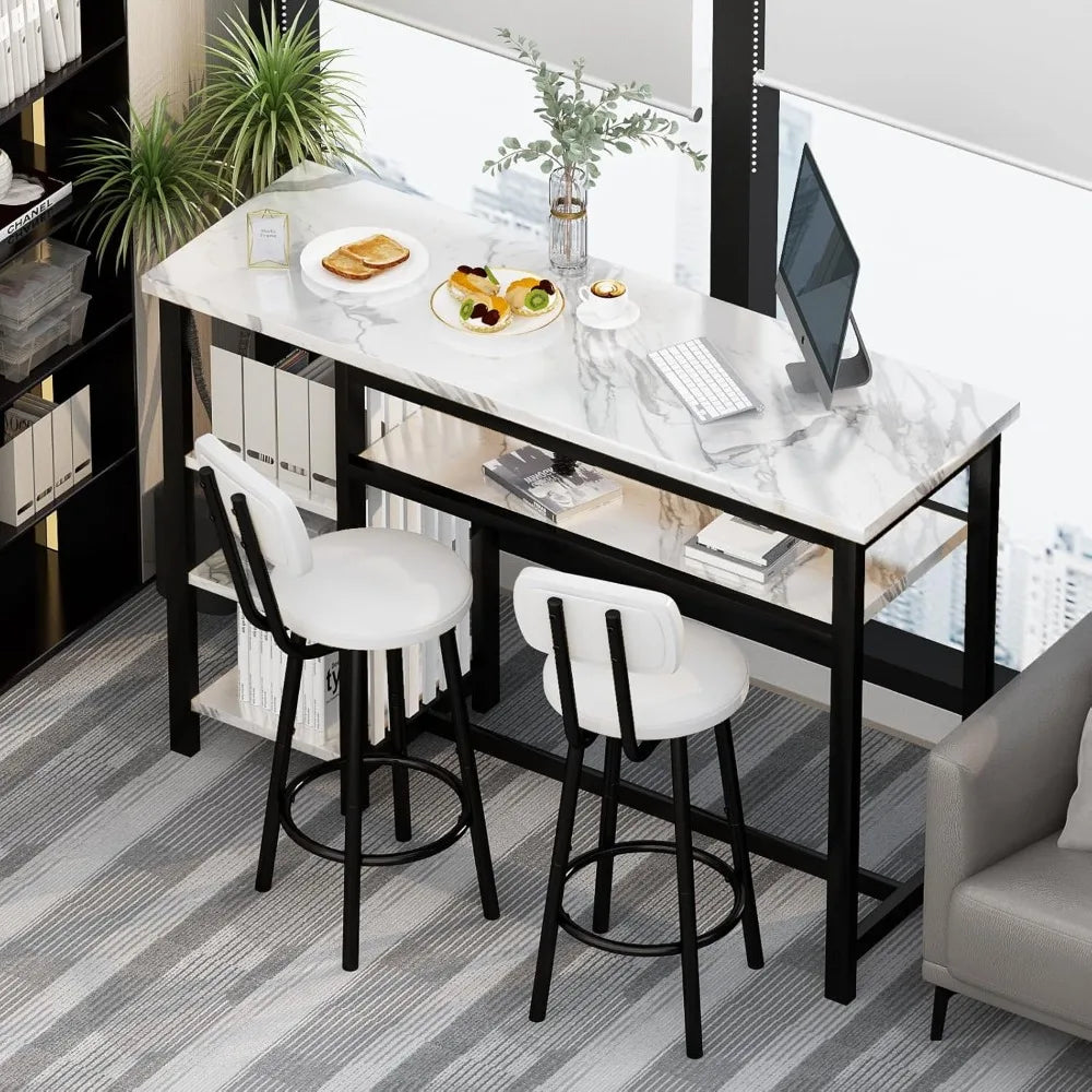 3-PieceTable and Chairs Set, Modern Bar Stools, Space Saving Table