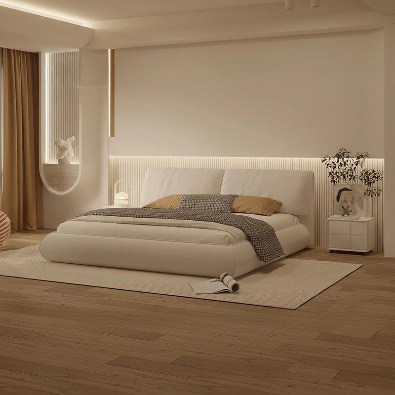 Nordic White Designer Luxury Wood Modern Full Size Sleeping Bed