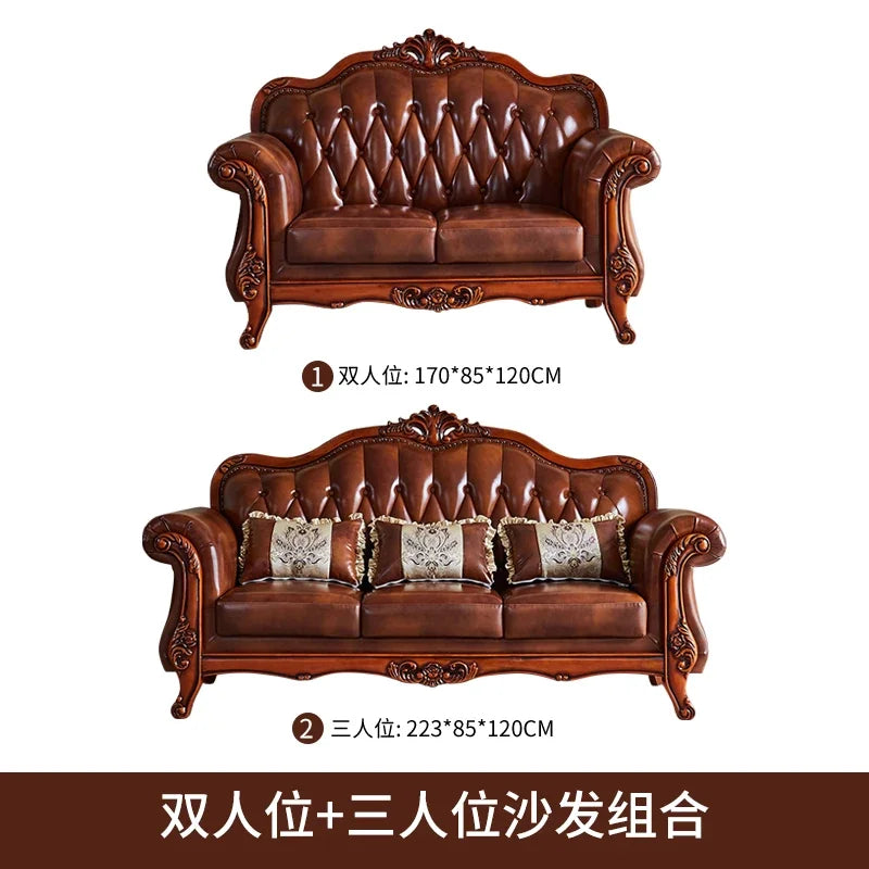 Nordic  Leather Brown Sofa Set Luxury European Design Modern Style Sofa Full Set  3 Seater