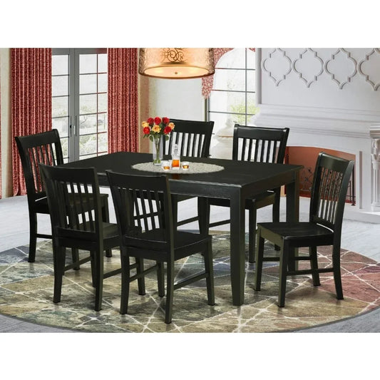 7-Piece  Table & Chair Set-= 6 wood chairs