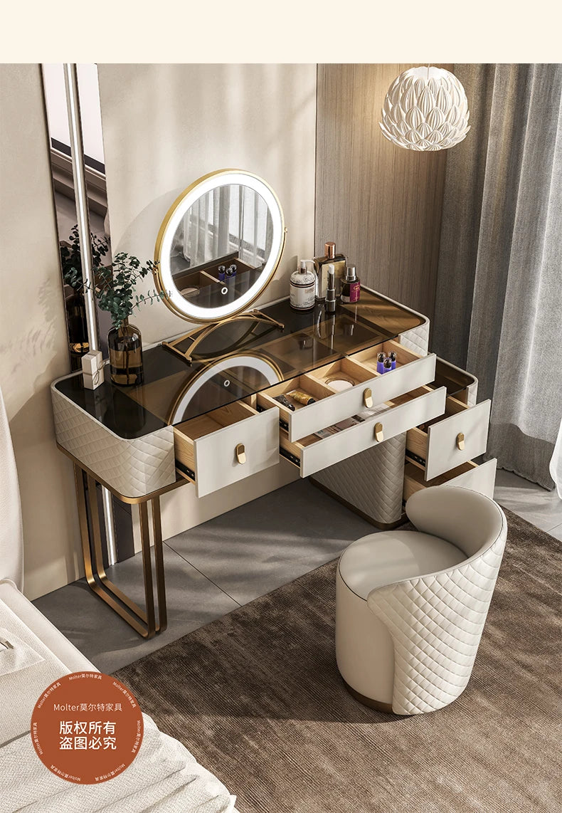 Girls Vanity Wood Moderno Gold Space saving dressing table with mirror and drawer