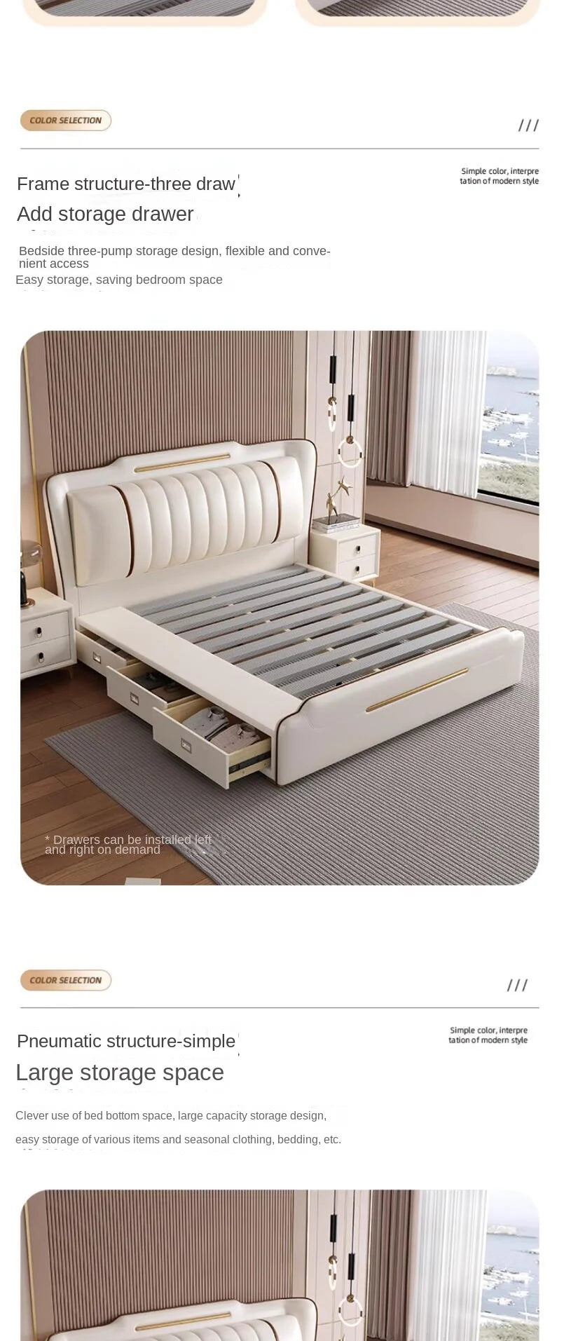 Princess Double Bed  Frame Waterproof Beige  Double Bed Headboards Luxury Platform