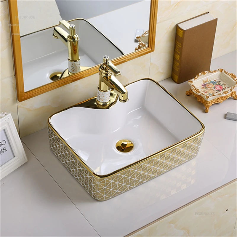 American Golden Ceramic Countertop Luxury Creative Balcony Washing Sink