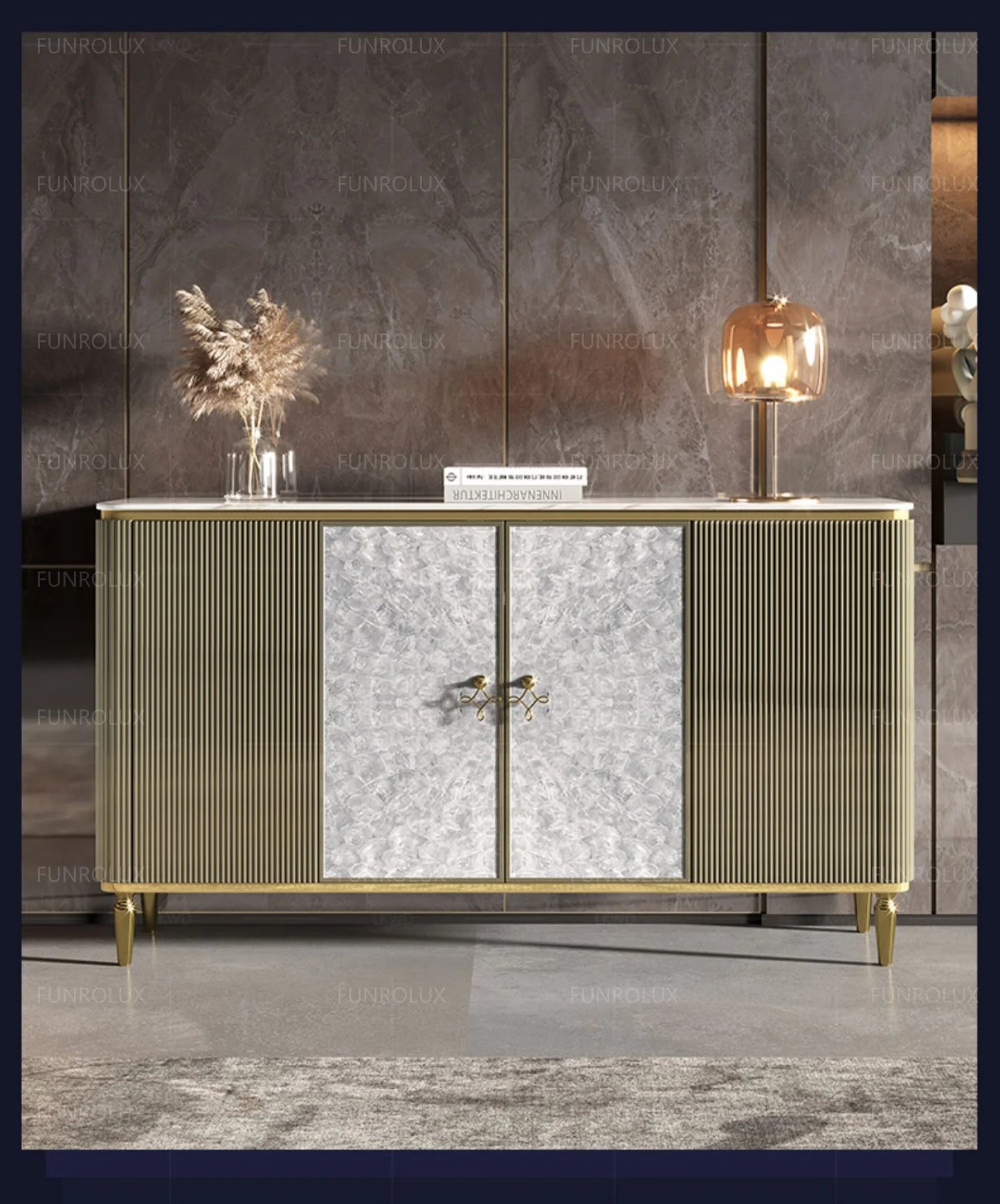 Entryway Cabinet Light Luxury  Sideboard High-End Rock Slab  Storage Cabinet
