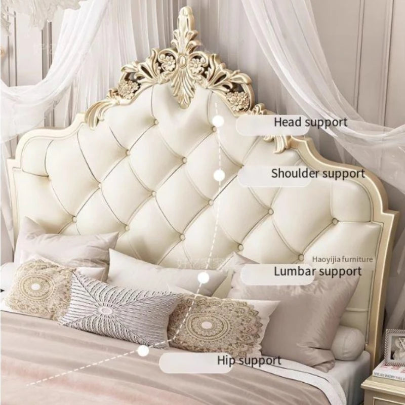 Matrimonial French Kingsize Bed Wooden Frame Headboard Luxury Shelves