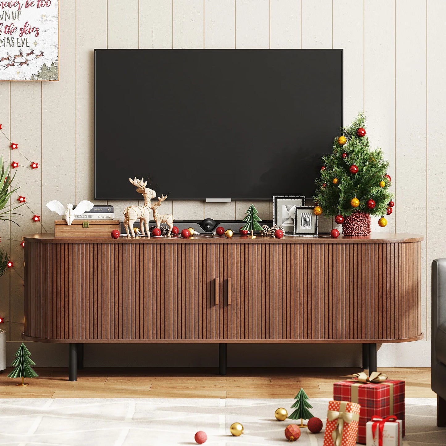 Entertainment Center w/ Storage & Drawer, Console w/ Adjustable Shelves  Stand with Power Outlet
