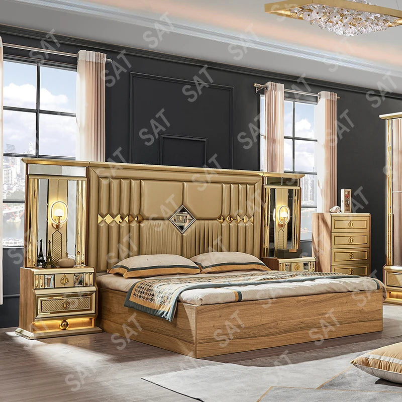 Villa  Master Room classic royal luxury King Double/ Queen Bed MDF Wooden  Bed Set
