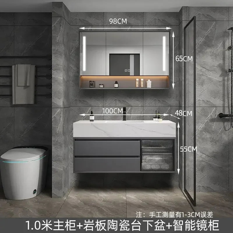 Slate Integrated Vanity Double Sink, Luxury cabinet, mirror,