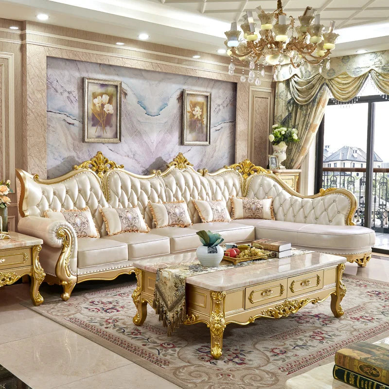 Classic Antique Royal Style L Shape Luxury  Couch Sets