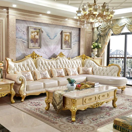 Classic Antique Royal Style L Shape Luxury  Couch Sets