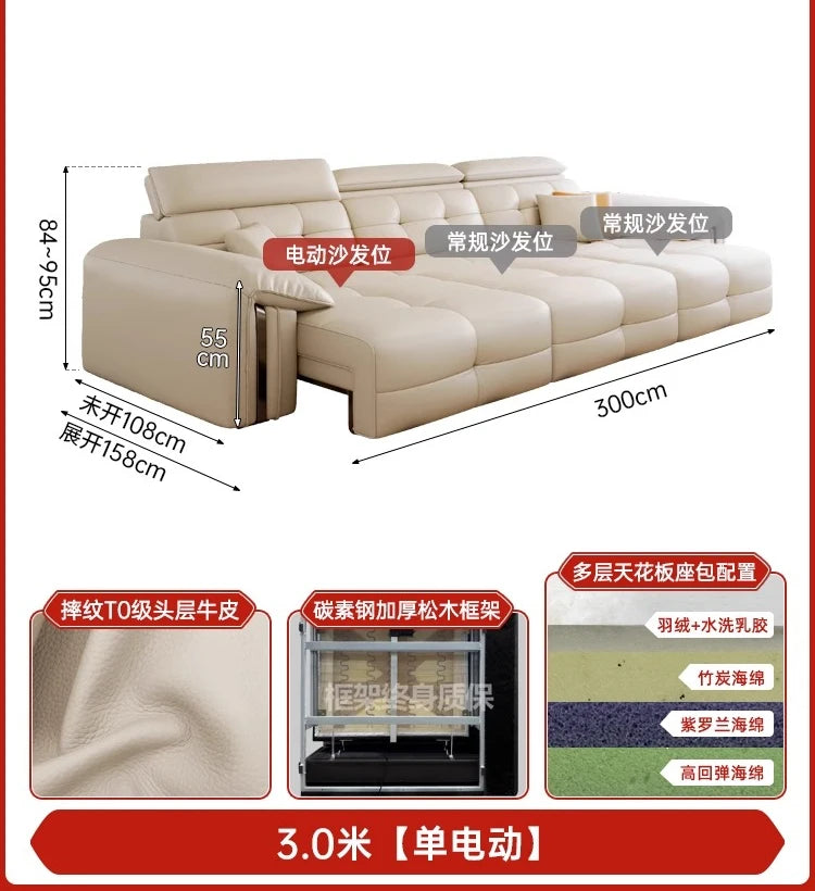 Leather Recliner Dual use electric function Double retractable sleep couch