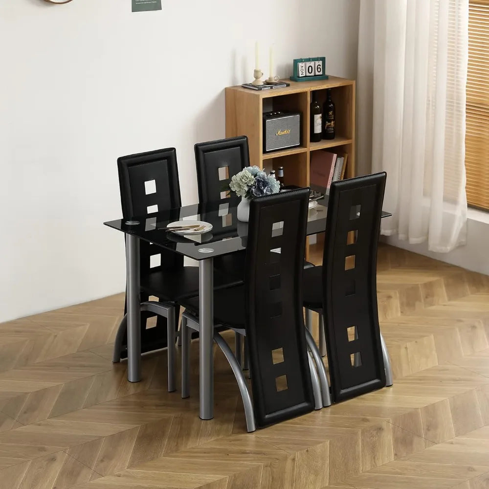 Glass Modern Dining Table for Breakfast 5 pieces, 4 chairs