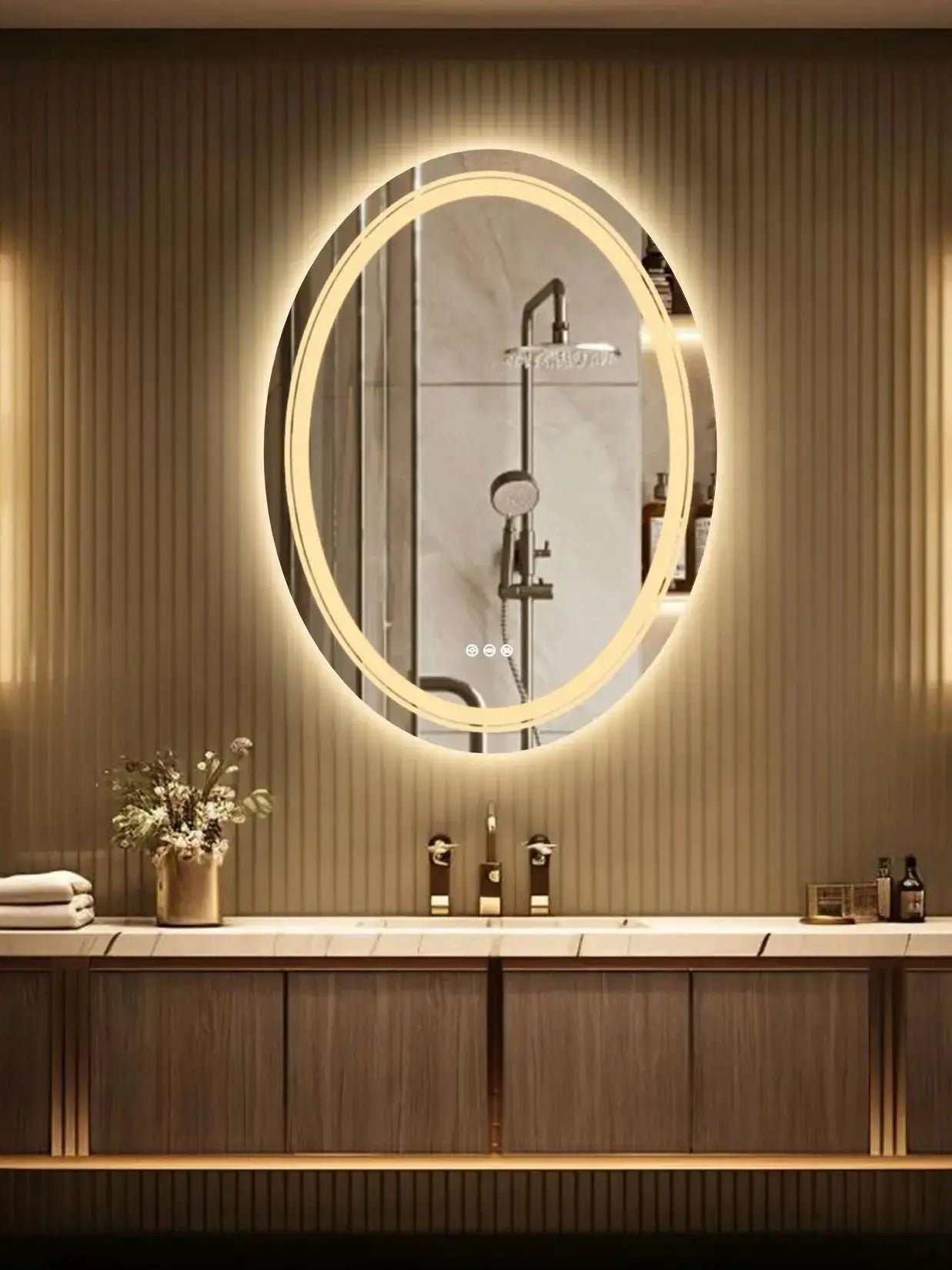 Oval LED Mirror ,Frontlit, Backlit, 3 Colors, Temperature & Dimmable