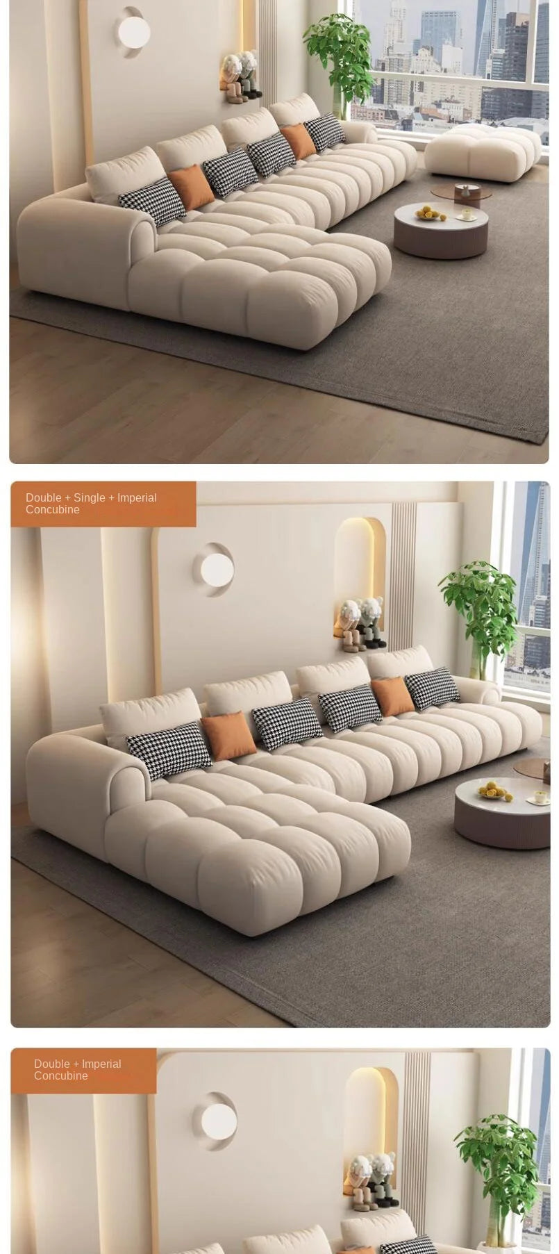 Nordic Large Filler Beige Wood  Reclining Luxury Modular Sofas