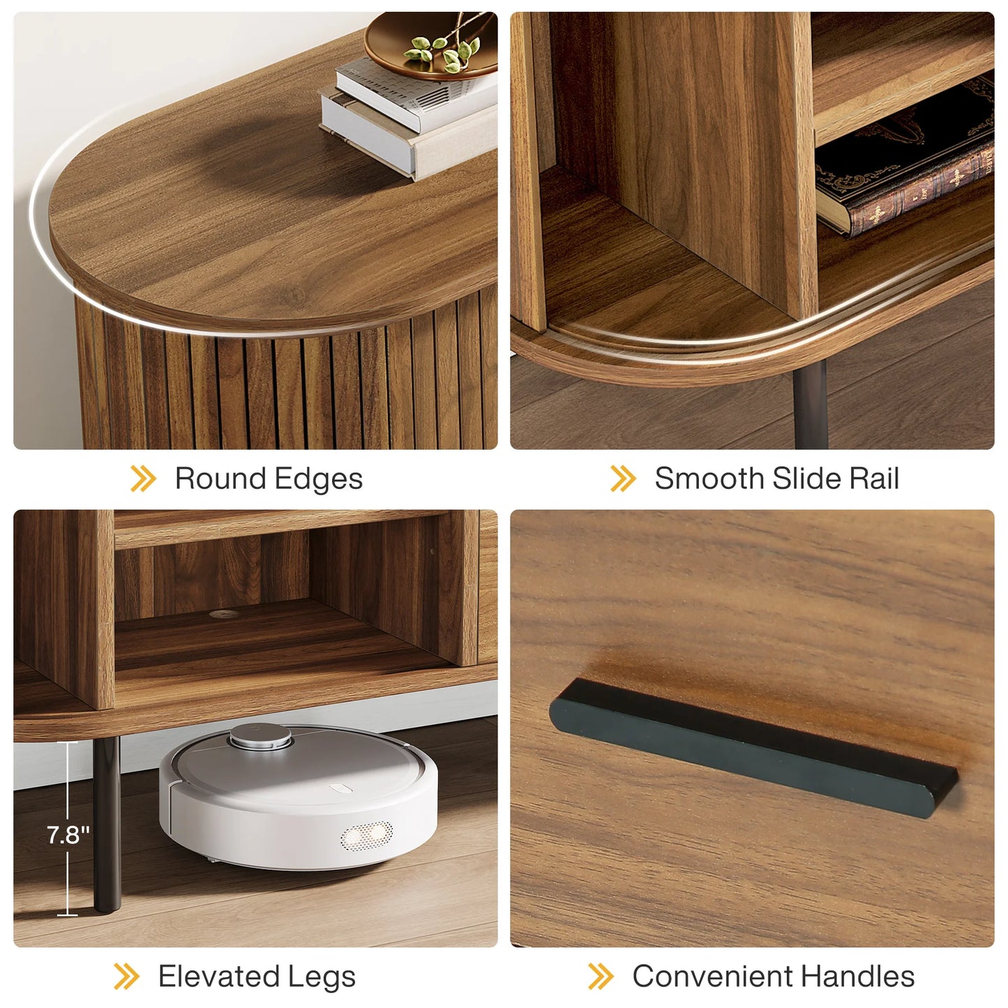 Tribesigns   Mid-Century Modern TV Stand with Sliding Tambour Door, Drawers and Adjustable Shelves, Long Fluted