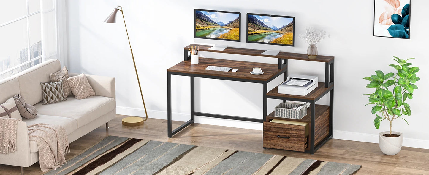 Computer Desk with Shelves, Vintage Table