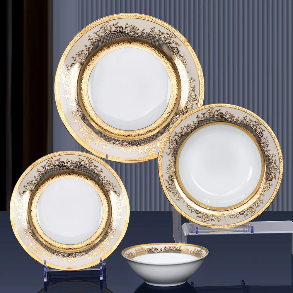 Porcelain Luxury  dinnerware set gold design bone china  dishes bowl tea coffee cup sets, dinner plates, 98 pcs chinaware