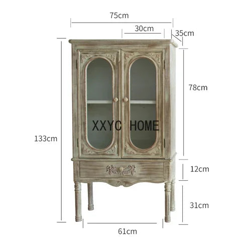 European-Style Retro Bookcase  Wooden Storage Double-Door Display