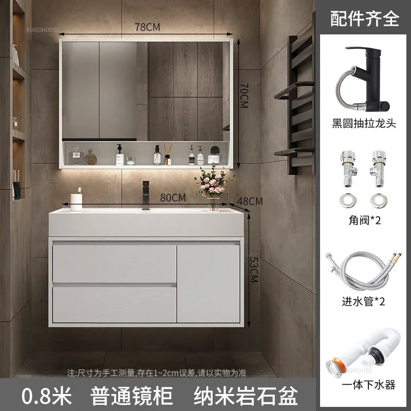 Solid Wood Luxurious Cabinet Mirror Combination Ceramic Integrated Basin Cabinets