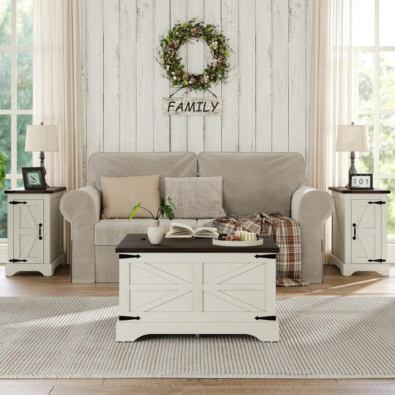 Lift Top Table,Square,  Wood Center Rustic, Cocktail White Moder, hidden storage