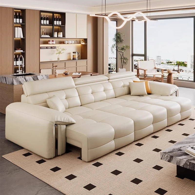 Leather Recliner Dual use electric function Double retractable sleep couch