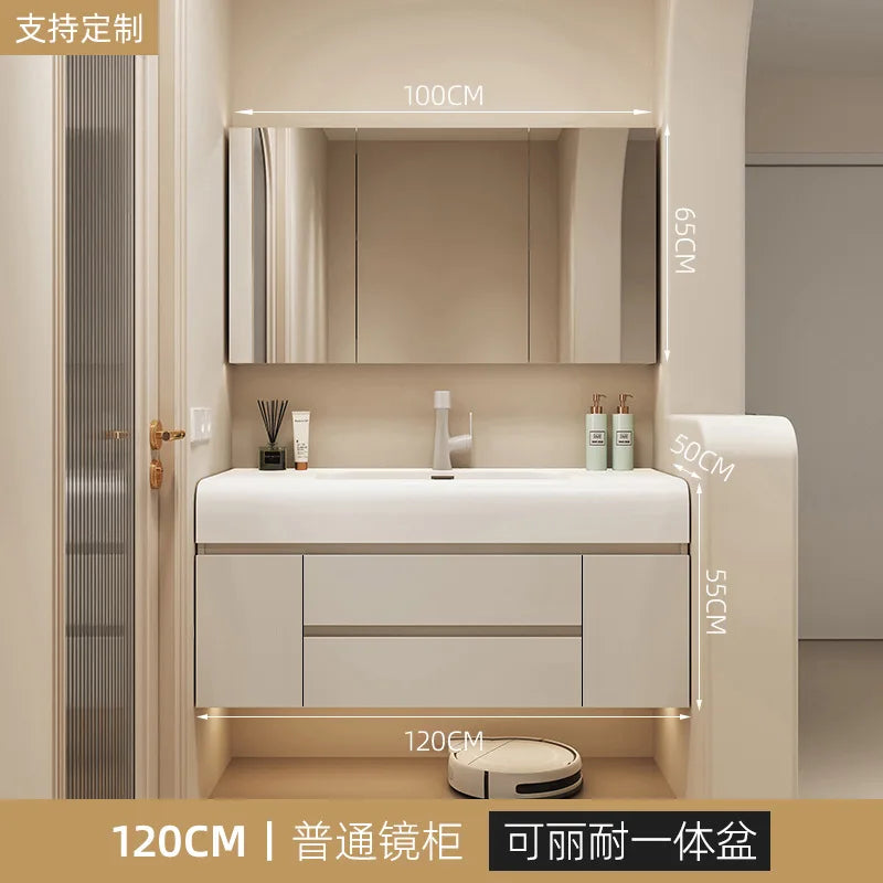 Nordic Vanity Sink White Rock Integrated Washbasin light, luxury, simple cabinet