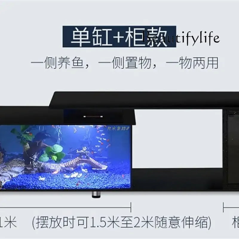Household TV cabinet fish aquarium ,ultra white , glass table, water-free, double tank