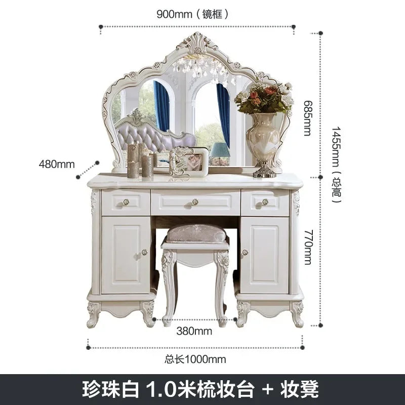 Nordic European Luxury  Girls Wooden White Tall Makeup Vanity