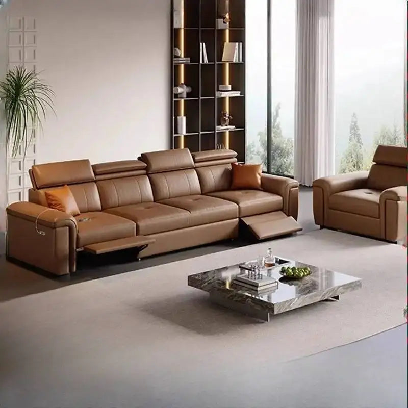Nordic Large Luxury Brown Back Support Sofa, Designer Recliner lounge sofa