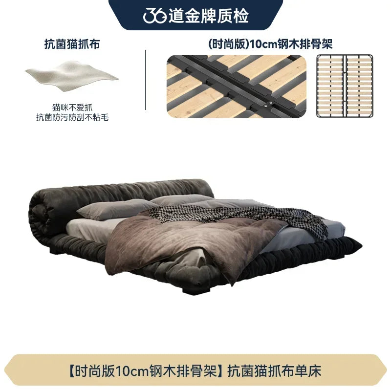 Big Wooden King Size Beds , Duvet  Waterproof, Gray, Luxury Backrest