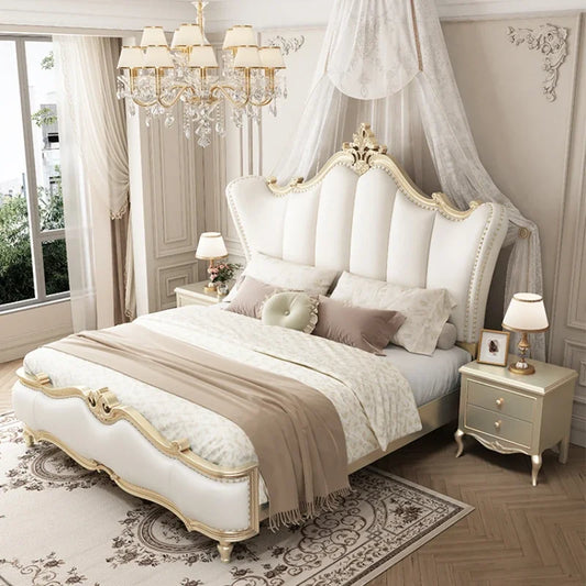 Modern Luxury Villa Princess Bed Solid Wood , Gold Pretty King Size Bed Frame