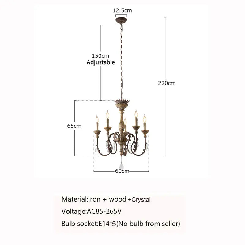 French Style Solid Wood Carving Retro  Art Chandelier Villa  Corridor High-End  Light