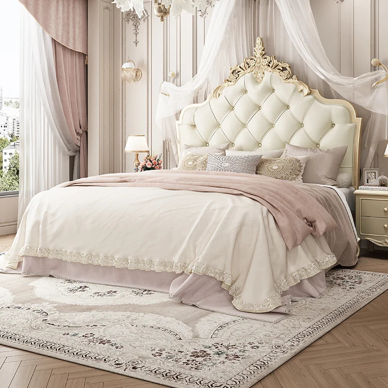 Matrimonial French Kingsize Bed Wooden Frame Headboard Luxury Shelves