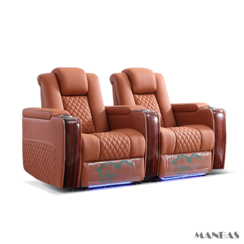 Home Theater Seating – Adjustable Genuine Leather Recliner Chairs with Cup Holder, luxury massage, electric dual motors