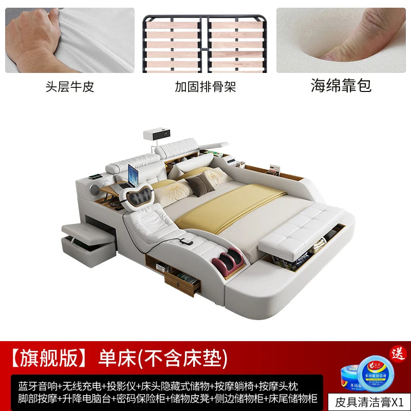 Matrimoniale Beauty Design Multifunctional Wooden  Smart Headboards, Double Modern Princess Bed