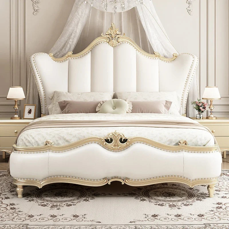 Modern Luxury Villa Princess Bed Solid Wood , Gold Pretty King Size Bed Frame