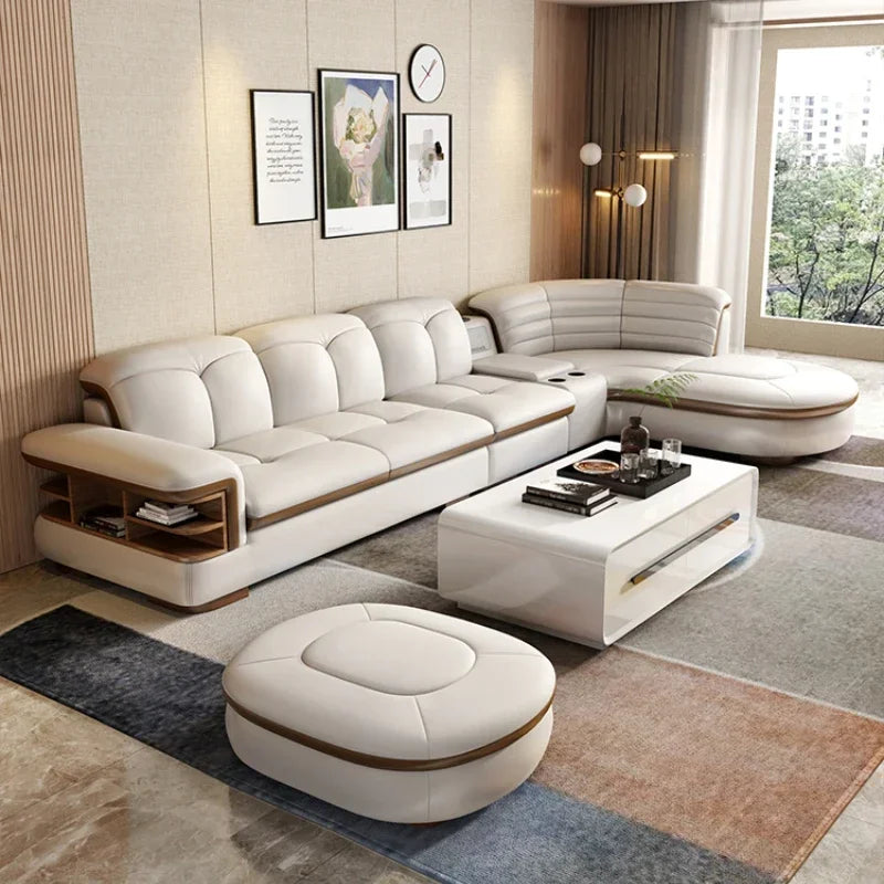 Modern Designer Genuine Leather Sofa, Reclining Sofa Corner Sectional