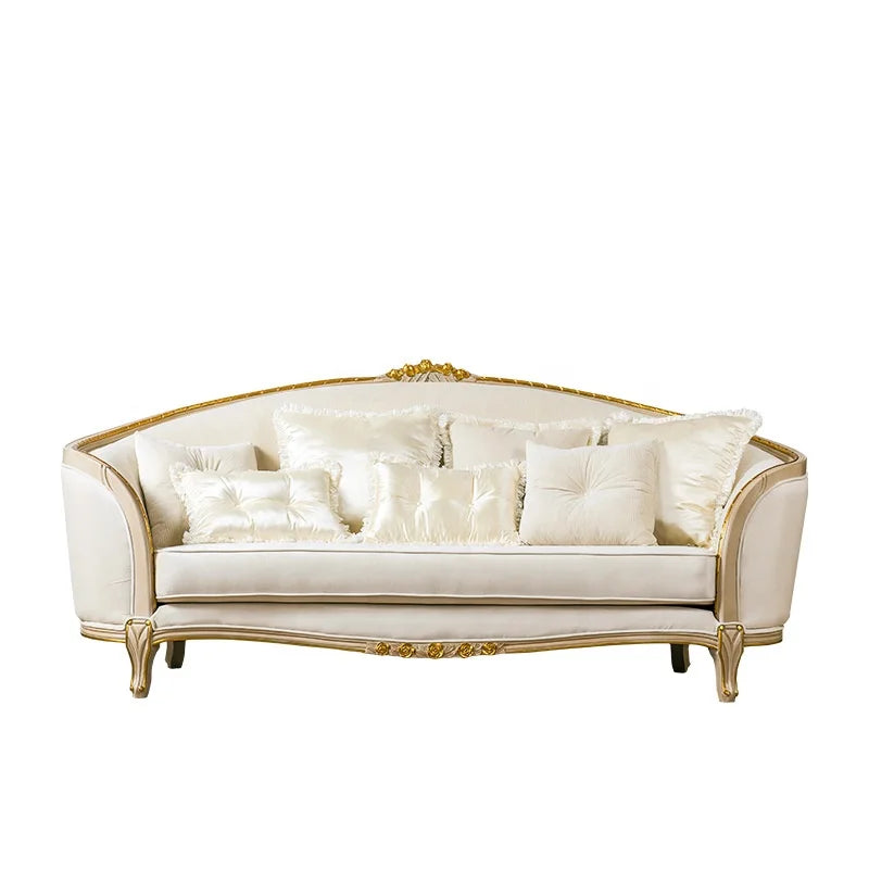 European style French sofa,  solid wood carved fabric arc 123 combo design